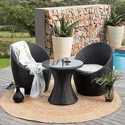 HOLYSOUL Apple Patio Wicker Chair Garden Patio Seating Chair and Table Set Indoor Outdoor Balcony Garden Coffee Set 2 Chairs 1 Table (Dark Brown Wicker Grey Cushions)-image-49