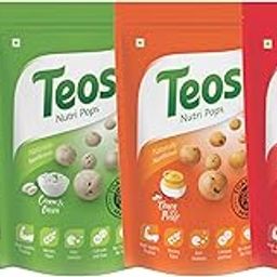 Teos Nutri Pops Roasted Makhana Snacks, Cream and Onion, Tangy Pickle & Tomato Twist, Tasty, Healthy & Crispy Munchies, Pack of 4, 260 g.-image-136