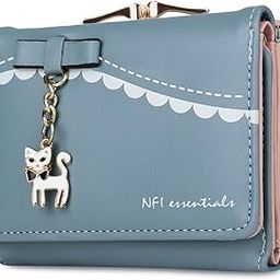 Multi Fold Women's Wallet, Holding Credit Card Cash & Coins Small Purse Clutch with Cat Shaped Metal Keychain Mini Wallet-image-71