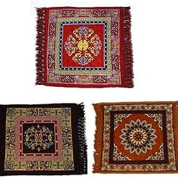 Pack of 3| Pooja mat |puja| Sitting Asan| kusha|Velvet Prayer | Pooja aasan for Meditation & Sitting | Soft Floor Rug for Temple & Home | Traditional Square mat (2ft x 2ft) Gold|red|Maroon-image-33