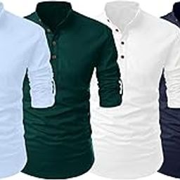Combo of Men's Cotton Polyester Blend Solid Full Sleeve Kurta Shirt Pack of 4-image-78