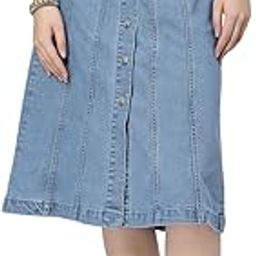 Denim A-Line Midi Skirt - Blue-image-0
