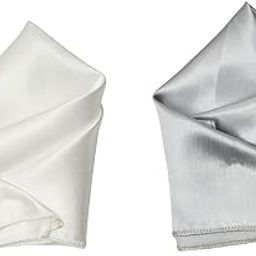 Set of 2 Pocket Squares for Men – White & Silver Satin Handkerchiefs – Classic Accessories for Suits, Weddings & Formal Events-13