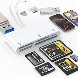 6-in-3 Memory Card Reader for iPhone, Type C/USB A/Lightning to CF/XD/MS/Micro SD/SD OTG Adapter with USB Port, Multi Memory Card Reader for iPad/Android/PC/Mac with iOS/Windows/Linux MFi Certified-18