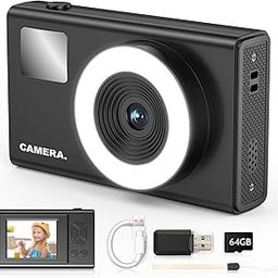 Digital Camera for Kids Fill Light, 1080P FHD Camera, Vintage Camera, Retro Digital Camera CCD for Teens Boys Girls Seniors Student Children, 64GB SD Card, 16X Zoom (Black)-image-3