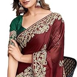 Women Maroon Soft Rangoli Silk Embroidery Saree With Unstitched Blouse (6273)-image-16