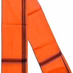 S.K Poly Cotton Orange Shawl With Design Border - Solid Men's Bhagva Shawl-image-8
