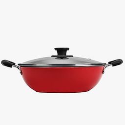 Pigeon by Stovekraft Basics Aluminium Non Stick, Non Induction Base Kadai with Glass Lid, 24CM/2.2 Liters, Red-image-64