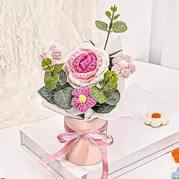 Ekhasa Pink With White Crochet Flowers Bouquet (Small Size) | Knitted Flowers For Gifting | Woolen Bouquet Perfect For Crochet Gifts | Handmade Bouquets Gift-image-5