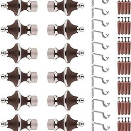 GRIVAN Stainless Steel & ABS Curtain Bracket Parda Holder with Support 1 Inch Rod Pocket Finials Designer Door and Window Rod Support Fittings, Curtain Rod Holder (Pair of 6 , Dark Brown )-13