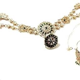 Gold Plated Combo Jewellery Traditional Rajasthani Nathiya/Nose Ring with Pearls Chain and Maang Tikka in Kundan for Women and Girls-picture-29