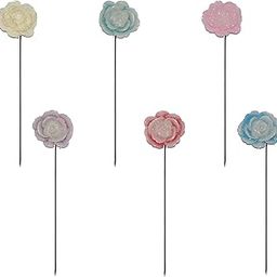 Classy Glossy Multicolour Flower Brooch | Hijab Pins for Women (Pack of 6, White)-image-1