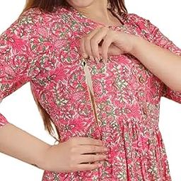 Women's Pure Cotton Floral Printed Maternity Feeding Kurti | All Over Print Maternity Gown-image-89