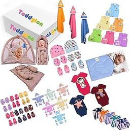 Toddylon 79 in 1 New Born Baby Products All Cotton Essential Items Gift Packs for Infants | Bedding Set | Clothing Combo | Maternity Kit (0-6 Months) Brown-image-90