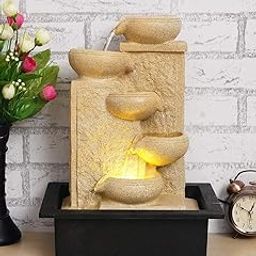Decorwale Polyresin Table Top Indoor Outdoor Water Fountain with LED Lights for Home Decor Decoration Showpiece Gift Gifting Items- (Natural Fountain -01)-12