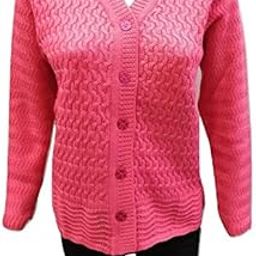 Women's Woolen V-Neck Cardigan - Heavy Daffodil Fabric Winter Wear Pure Wool Cardigan for Women - Free Size Long Cotty Fully Warm (Medium, Pink)-picture-30