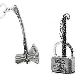 Metal Thor Hammer And Axe Combo Set Keychain For Car Bike Boys Girls Men Women Marvel Avengers Lover Gift Items (Pack Of 2)-picture-38