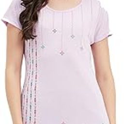 Woman Long t-Shirt Best for Casual wear, Night wear and Lounge wear, Fabric with Beautiful Print. Wear it with Jeans or Pajama.-WT-2309AR-B.Pink_M-image-26