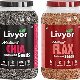 Livyor Chia Seeds - 1kg and Flax Seeds - 1kg Combo for eating | Protein and Fiber Rich Super Food for Weight loss | Pack of 2-image-17
