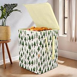 Kuber Industries 75 L Big Size Laundry Bag for Clothes | Foldable Laundry Basket for Clothes Storage with Lid | Dress Basket Perfect for Everyday Use, Toys, Bedroom | Tree Print | Green-picture-18