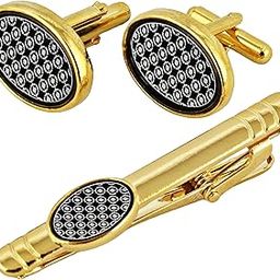 Men Jewelry Gold Plated Black Color Oval Cufflink Formal Sleeve Button Cuff Shirt Button, Suit, Blazer Cufflinks and Tie Pin Combo Gift Set For Men (370-CHC5-1128)-24