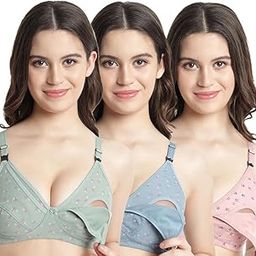 Zielen Women's Cotton Feeding Bra/Maternity/Nursing Bra Non Padded Wire Free Printed Maternity Bra for Women Pack of 3-16