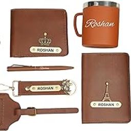 Personalized All in One Gift Combo for Men’s | Customized Man Gift Hamper with Name & Charm, Leather Men Wallet, Passport Cover, Water Bottle, Keychain, Customised Pen - Tan-image-19