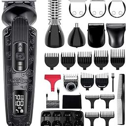 Hatteker Beard Trimmer for Men Beard Grooming Kit Hair Clipper Electic Razor Shavers Cordless Waterproof Nose Body Mustache Trimmer 8 in 1 Adjustable Speed, Black-12