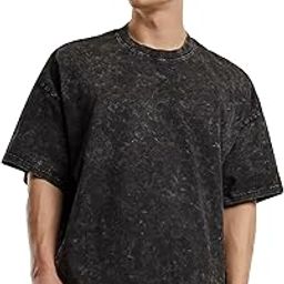 Acid Dye Wash Oversize T Shirt for Men- Drop Shoulder Loose Fit 100% Pure Cotton Black T Shirt- Trendy Baggy Style Half Sleeve Unisex Tee- Round Neck Stylish Vintage Street Wear-image-66