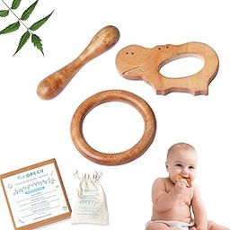 TINIGREEN Hippo Ring Dumbbell Shaped Organic Neem Wood Teether Combo for Baby (Pack of 3)-image-77
