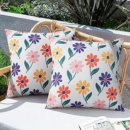 Merrycolor Outdoor Pillow Covers 18x18 Waterproof Throw Pillow Covers Colorful Floral Decorative Outdoor Pillows for Patio Furniture, Pack of 2-image-65