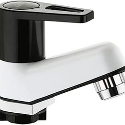MONIT PTMT Pillar Tap for Bathroom Modern Bathroom Basin Tap, Single-Handle Design, Black and White, Contemporary Style with teflone tap-18
