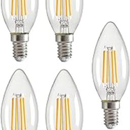 OLIPS Vintage Edison LED Filament Decorative Candel Bulb (4 Watt) E14 Screw Holder Base, Clear Glass, Natural White (PACK OF 5)-image-68