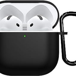 Sounce Airpods 4th Generation Case Cover 2024, Soft Silicone Skin Cover Shock-Absorbing Full Protective Case with Keychain for New Apple Airpods 4 Case [Front LED Visible] (Black)-picture-1