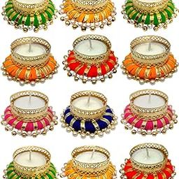 ANISHOP Tea Light Holder Candle Stand for Diwali Navratri Christmas New Year Decoration Items Handpainted Reusable Handicrafted Candle Diya for Home Décor(Pack of 9)-image-62