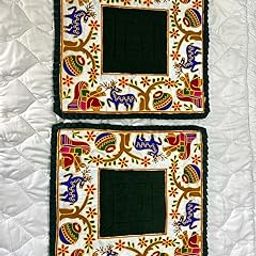 Velvet Pooja Aasan Prayer Mat Pooja Mat Meditation Mat Multipurpose Mat (23x23 inch) Fancy Embroidery Design green velvet Pooja Aasan Cloth for God Mandir, Idols Sitting, Home Mandir, Temple and Pooja Ghar pack of 2-23