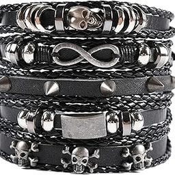 5 PCS Punk Bracelet Set, Wide Leather Wrist Bands For Men and Woman, Adjustable Hand Bands With Punk Style, Black Leather Bracelet Set For Casual Or Formal Wear-image-93