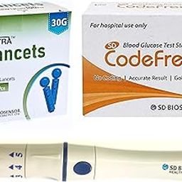 Blood Glucose 100 Test Strips with 100 Round Lancets and a Lancing Device-24