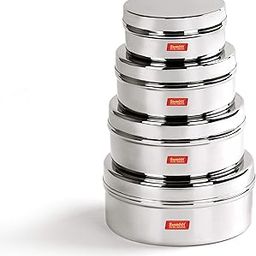 Sumeet Stainless Steel Flat Canisters/Puri Dabba/Storage Containers Set Of 4Pcs (240Ml, 400Ml, 550Ml, 800Ml), Beige-31