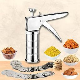 HM Multipurpose 15 in 1 Stainless Steel Kitchen Press, Namkeen & Snacks Maker, Murukku, Chakli, Sev, Noodles, Gathiya, Bhujiya, Cookies, Farsan Maker-image-0
