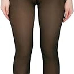 Women/Girl Warm Fake Translucent Fleece Lined Leggings || Dual Tone Skin Effect Winter Thermal Pantyhose Leggings Without Socks(Free Size 28-46 Inch Stretchable) Footless-Black, High Rise-4