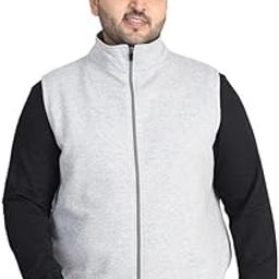 Men's Pure Cotton Sleeveless Mock Collar Jacket, Light Grey-picture-28
