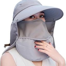Women Wide Brim Face Mask Sun Hat Sunvisor Detachable Neck Face Flap Ponytail UV Protection Sun Hat Garden Fishing Hiking Sun Protection Sun Visor-image-73