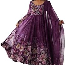 Women's Organza Printed Gown Set | Round Neck | Full Sleeve Dress with Pant & Dupatta |Fully Stitched Ethnic Wear-image-64