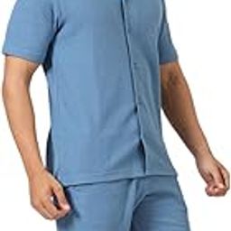 Jacquard Cotton Rich Co-Ord Set for Men | Short Sleeve Shirt with Relax Fit Shorts | Men Casual Cotton Night Suit-image-4