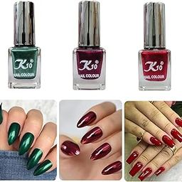 K10 Nail Polish| Metallic Finish Nail Paint|Quick Drying| Non UV Polish - Gel Finish |Chip Resistant Long-Lasting Multicolor| Green| Dark Red And Maroon| Set of 3| (12ml each)-picture-38
