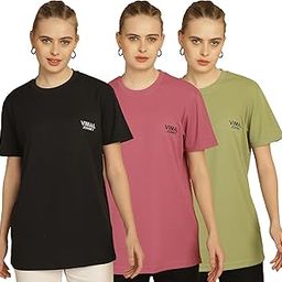 Solid Round Neck Regular Fit Polyester Lycra Half Sleeves Tshirt for Women(Pack of 3)-MACK630864-image-17