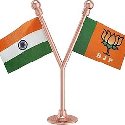 The Flag Corporation India & Bhartiya Janata Party (BJP) Car Dashboard Flag 2in x 3in with A Plastic Blush Rose Gold Base-image-53