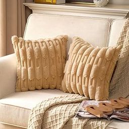 Vinayaka Fab Set of 2 Pieces Cushion Covers, Faux Fur, Plush, Soft, Fluffy, Decorative, Modern Decoration for Living Room, Sofa, Car, Bedroom, Decor, Home, Office 16 x 16 Inches (Khaki 2, 40 x 40 cm)-image-3