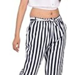 Designer Women White Crop Top With Blue and White Striped Pants/Trouser - Pant and Top Set for Women for Casual-image-83